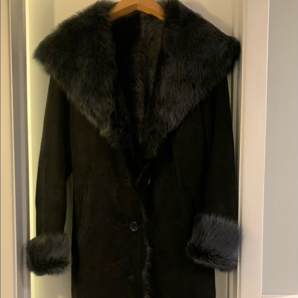 Overland fur and sheepskin full length coat.